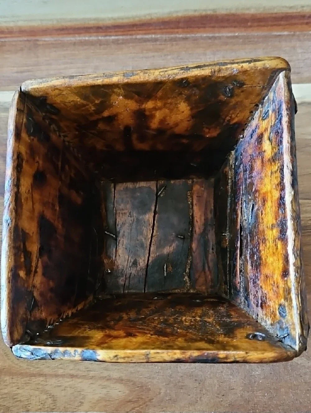 Antique Asian Wooden Rice Measure Box - Primitive Wabi-Sabi Distressed
